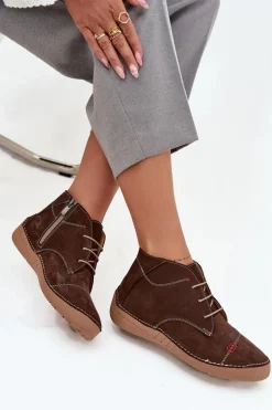 Skórzane Półbuty Damskie Z Przeszyciami Na Zamek Artiker 57C2117 Brązowe