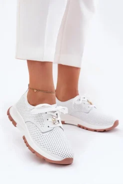 Skórzane Półbuty Damskie Z Przypinką Artiker 54C1810 Białe