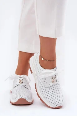 Skórzane Półbuty Damskie Z Przypinką Artiker 54C1810 Białe
