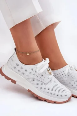 Skórzane Półbuty Damskie Z Przypinką Artiker 54C1810 Białe