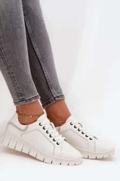 Skórzane Półbuty Damskie Ze Sznurowaniem Vinceza 41493 Białe