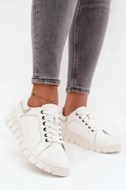 Skórzane Półbuty Damskie Ze Sznurowaniem Vinceza 41493 Białe