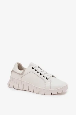 Skórzane Półbuty Damskie Ze Sznurowaniem Vinceza 41493 Białe