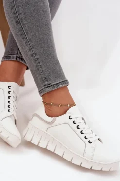 Skórzane Półbuty Damskie Ze Sznurowaniem Vinceza 41493 Białe