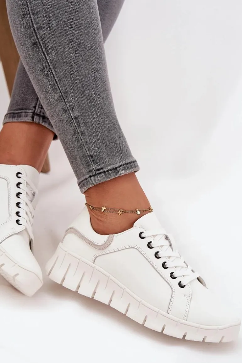 Skórzane Półbuty Damskie Ze Sznurowaniem Vinceza 41493 Białe