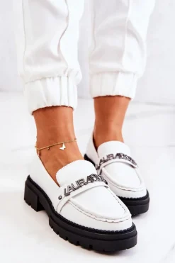 Skórzane Półbuty Loafery Literki La.Fi 210001W-PU Białe