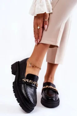 Skórzane Półbuty Loafery Literki La.Fi 210001B-PU Czarne