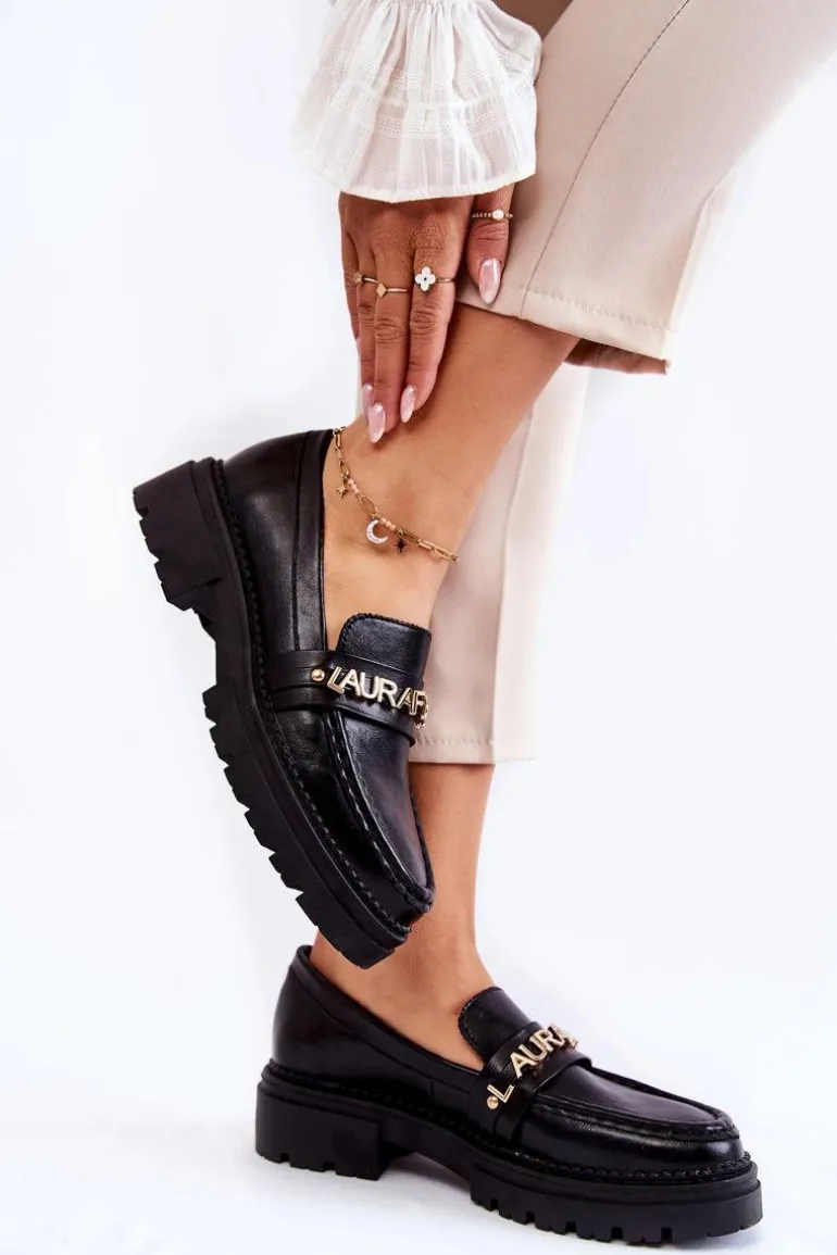 Skórzane Półbuty Loafery Literki La.Fi 210001B-PU Czarne