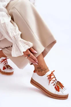 Skórzane Półbuty Maciejka 04550-11 Białe