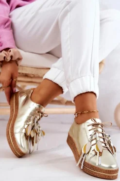 Skórzane Półbuty Maciejka 04550-25 Złote