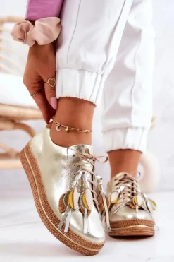 Skórzane Półbuty Maciejka 04550-25 Złote