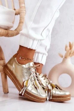 Skórzane Półbuty Maciejka 04550-25 Złote