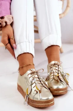 Skórzane Półbuty Maciejka 04550-25 Złote