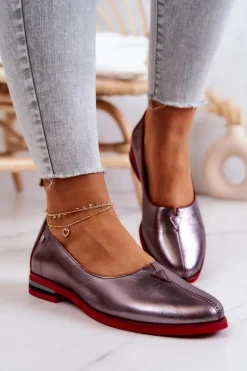 Skórzane Półbuty Maciejka Srebrne 05035-42