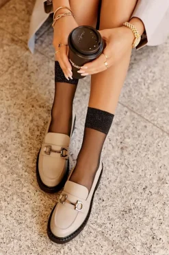 Skórzane Półbuty Mokasyny Damskie Szare Beanika