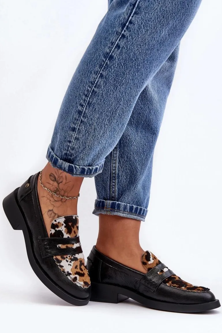 Skórzane Półbuty Mokasyny Damskie Maciejka 06250-01 Czarne