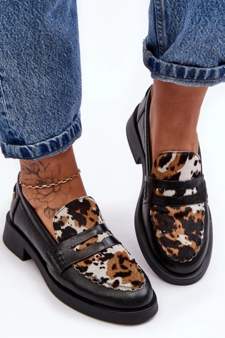 Skórzane Półbuty Mokasyny Damskie Maciejka 06250-01 Czarne