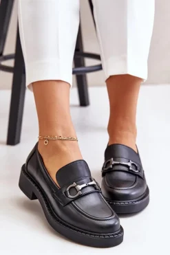 Skórzane Półbuty Mokasyny Damskie Czarne Beanika