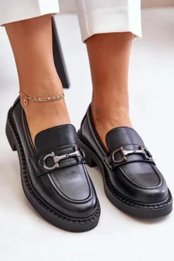 Skórzane Półbuty Mokasyny Damskie Czarne Beanika