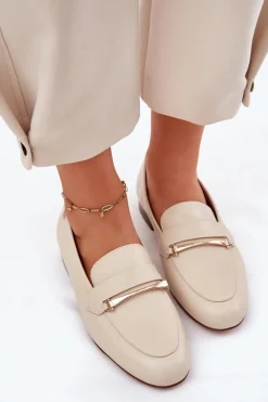Skórzane Półbuty Mokasyny Damskie Maciejka K6809-04 Beżowe