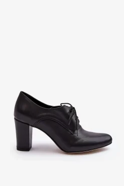 Skórzane Półbuty Na Obcasie Czarne Mavitte