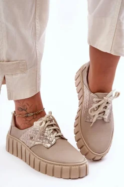 Skórzane Półbuty Na Platformie Beżowe Lemar Hypnosis