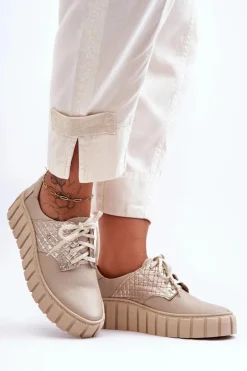 Skórzane Półbuty Na Platformie Beżowe Lemar Hypnosis