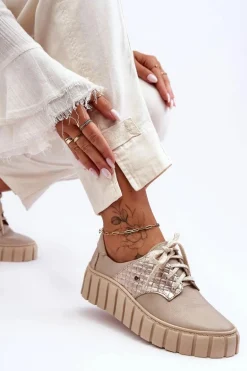 Skórzane Półbuty Na Platformie Beżowe Lemar Hypnosis