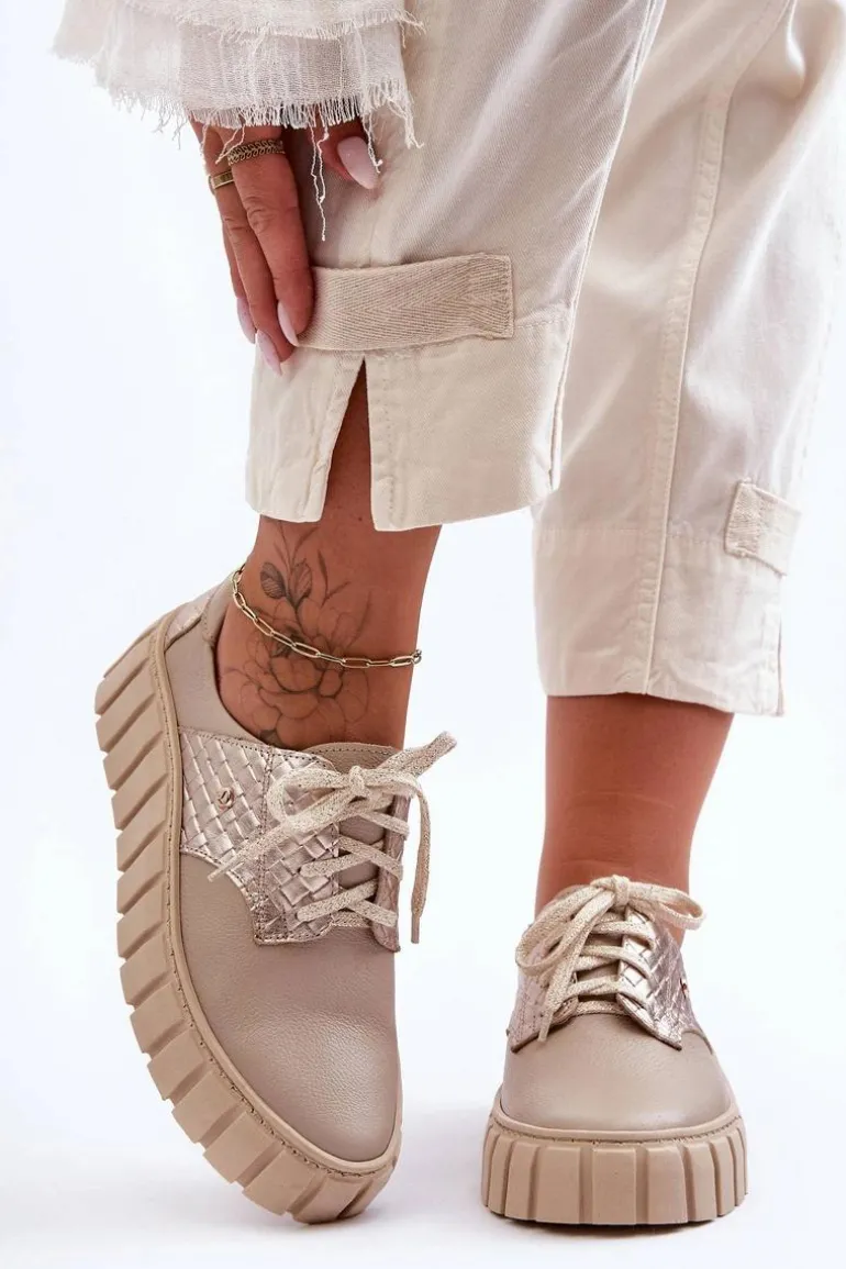 Skórzane Półbuty Na Platformie Beżowe Lemar Hypnosis