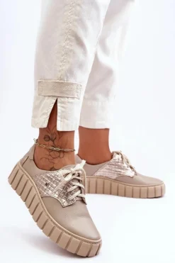 Skórzane Półbuty Na Platformie Beżowe Lemar Hypnosis