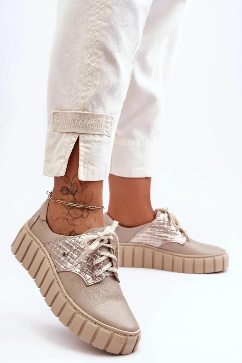 Skórzane Półbuty Na Platformie Beżowe Lemar Hypnosis