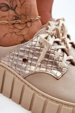 Skórzane Półbuty Na Platformie Beżowe Lemar Hypnosis