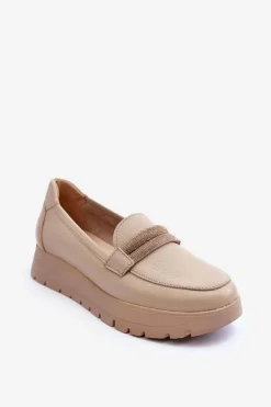 Skórzane Półbuty Na Platformie Z Ozdobą Jasnobeżowe Lemar Lehira