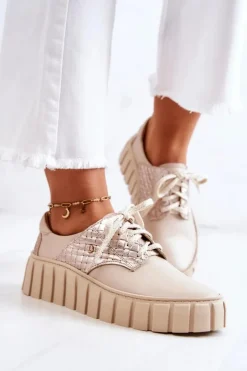 Skórzane Półbuty Na Platformie Beżowe Hypnosis