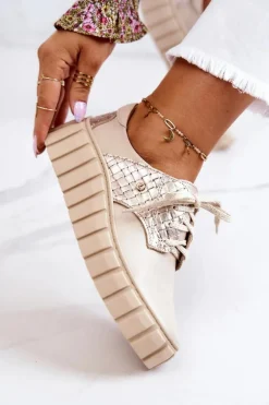 Skórzane Półbuty Na Platformie Beżowe Hypnosis