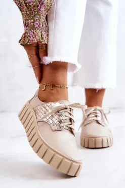 Skórzane Półbuty Na Platformie Beżowe Hypnosis