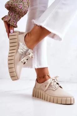 Skórzane Półbuty Na Platformie Beżowe Hypnosis