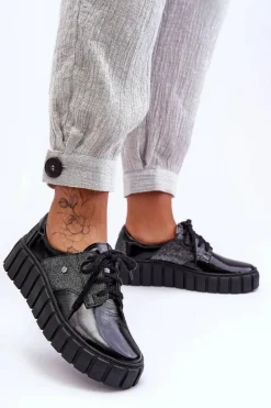 Skórzane Półbuty Na Platformie Czarne Lemar Hypnosis