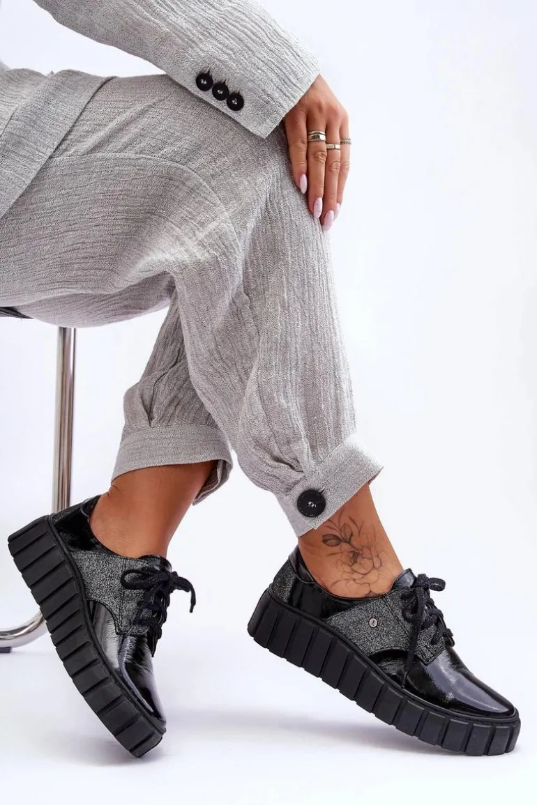 Skórzane Półbuty Na Platformie Czarne Lemar Hypnosis