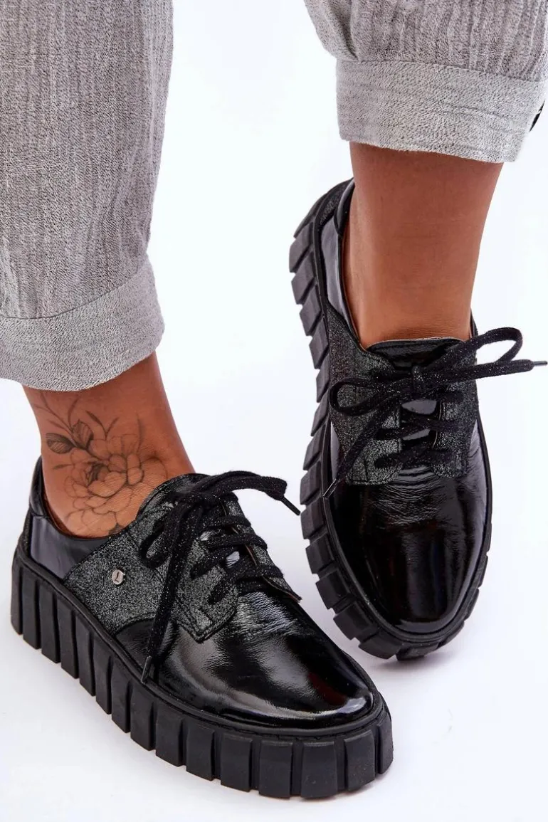 Skórzane Półbuty Na Platformie Czarne Lemar Hypnosis