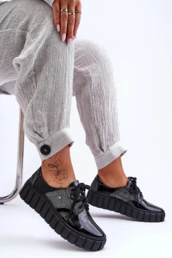 Skórzane Półbuty Na Platformie Czarne Lemar Hypnosis