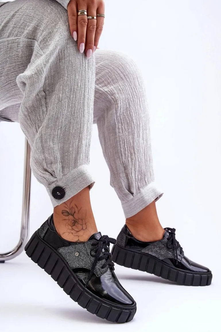 Skórzane Półbuty Na Platformie Czarne Lemar Hypnosis