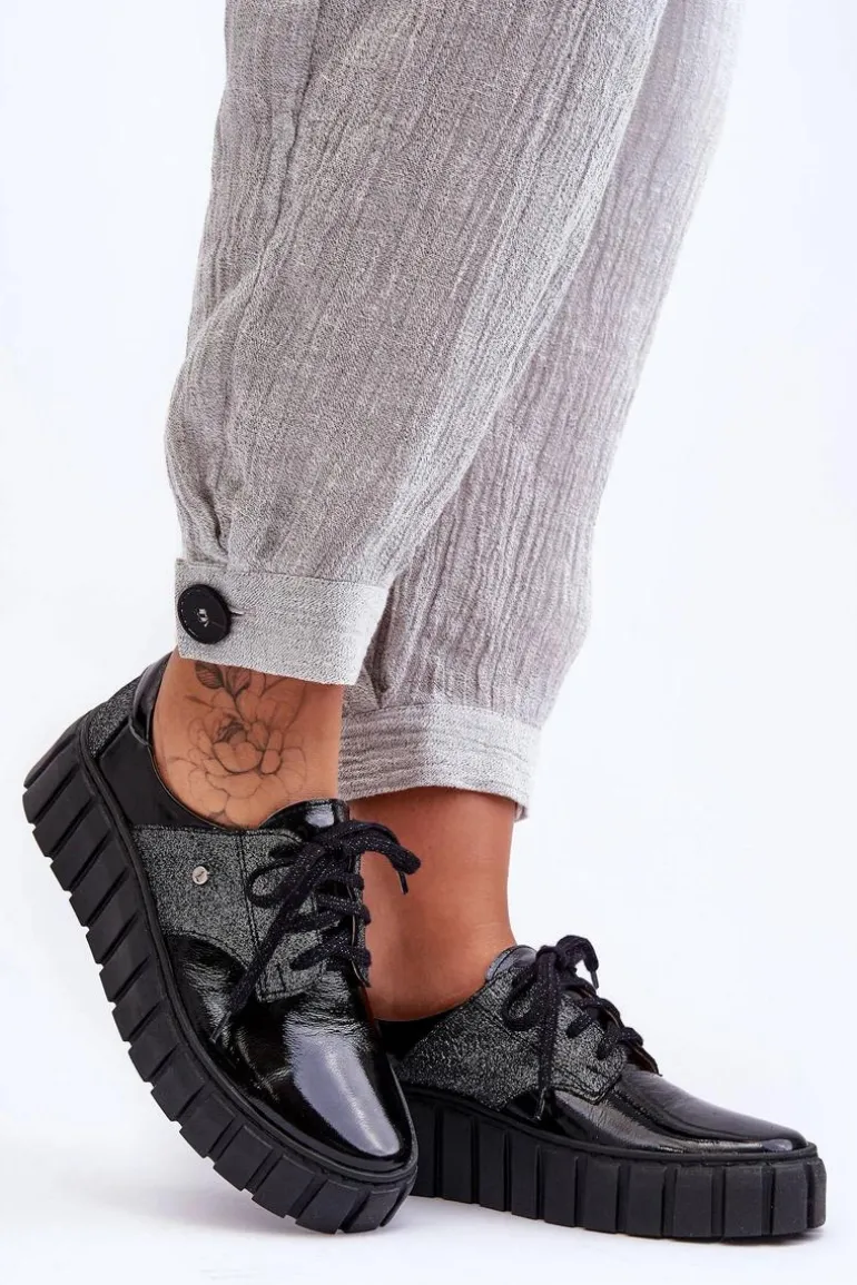 Skórzane Półbuty Na Platformie Czarne Lemar Hypnosis