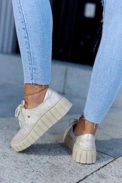 Skórzane Półbuty Na Platformie Beżowo-Złote Hypnosis