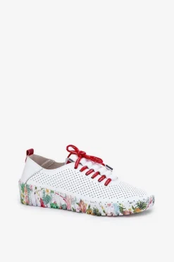 Skórzane Półbuty Na Wzorzystej Platformie Artiker 54C1567 Biało-Czerwone