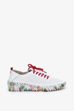 Skórzane Półbuty Na Wzorzystej Platformie Artiker 54C1567 Biało-Czerwone