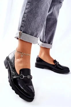 Skórzane Półbuty Nicole Lakierowane Czarne 2667