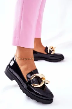 Skórzane Półbuty Nicole Lakierowane Czarne 2665