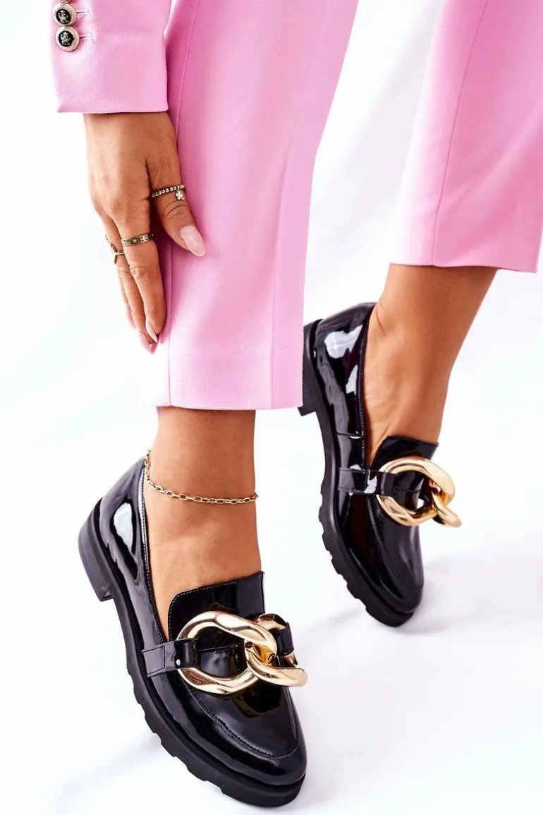 Skórzane Półbuty Nicole Lakierowane Czarne 2665