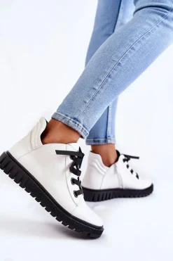 Skórzane Półbuty Sergio Leone PB210 Białe